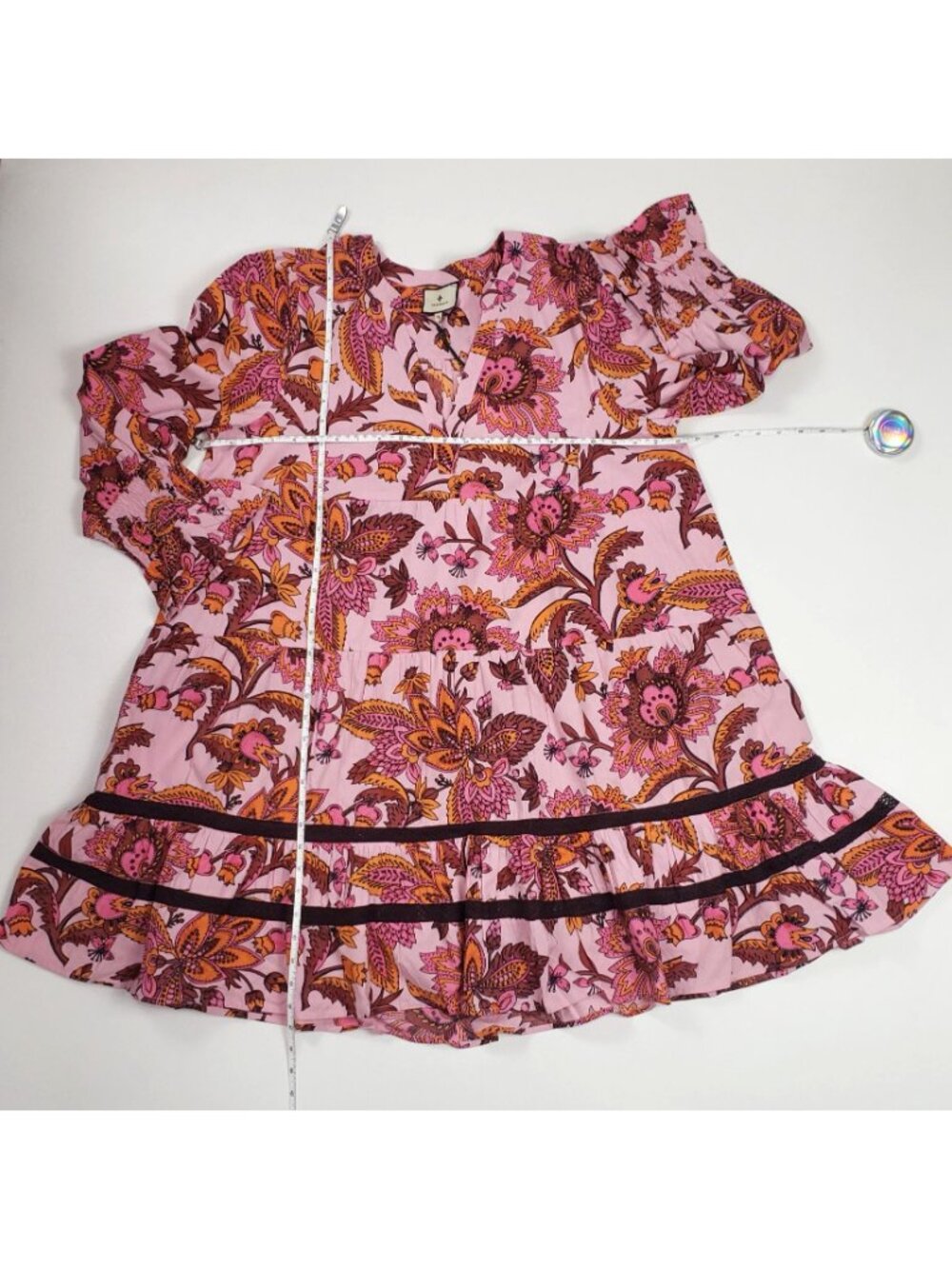 Tuckernuck Pink Ornate Chintz Floral Tiered Mini Dress Women’s XL Cotton NWT - Picture 5 of 16
